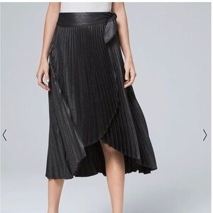 SOLD - White House Black Market sz 4 - Metallic Black Pleated Wrap Midi Skirt